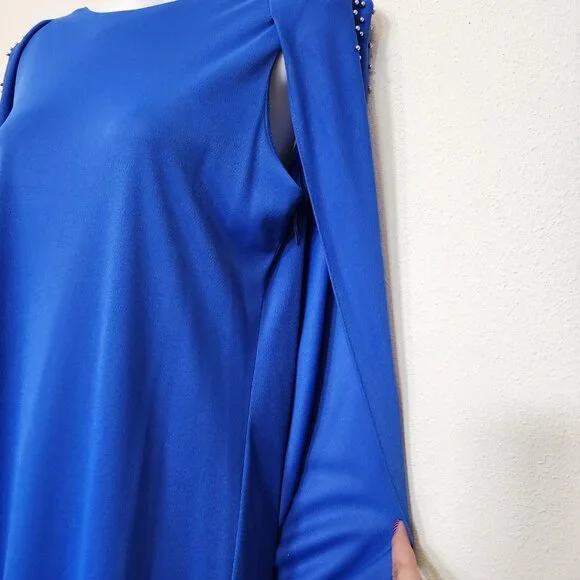 Vintage Dress 11/12 Blue Beaded Cape Cowl Back Midi Fairy Mother Wedding Event Dresses Vintage Dress 11/12 Blue Beaded Cape Cowl Back Midi Fairy Mother Wedding Event Dresses